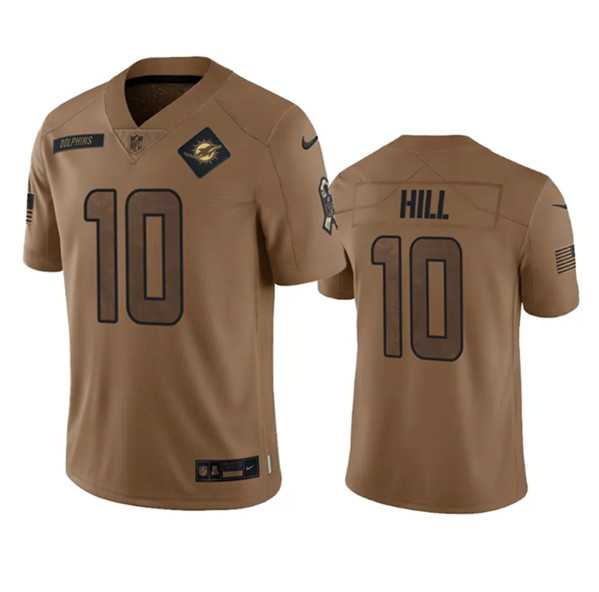 Men's Miami Dolphins #10 Tyreek Hill 2023 Brown Salute To Service Limited Football Stitched Jersey Dyin